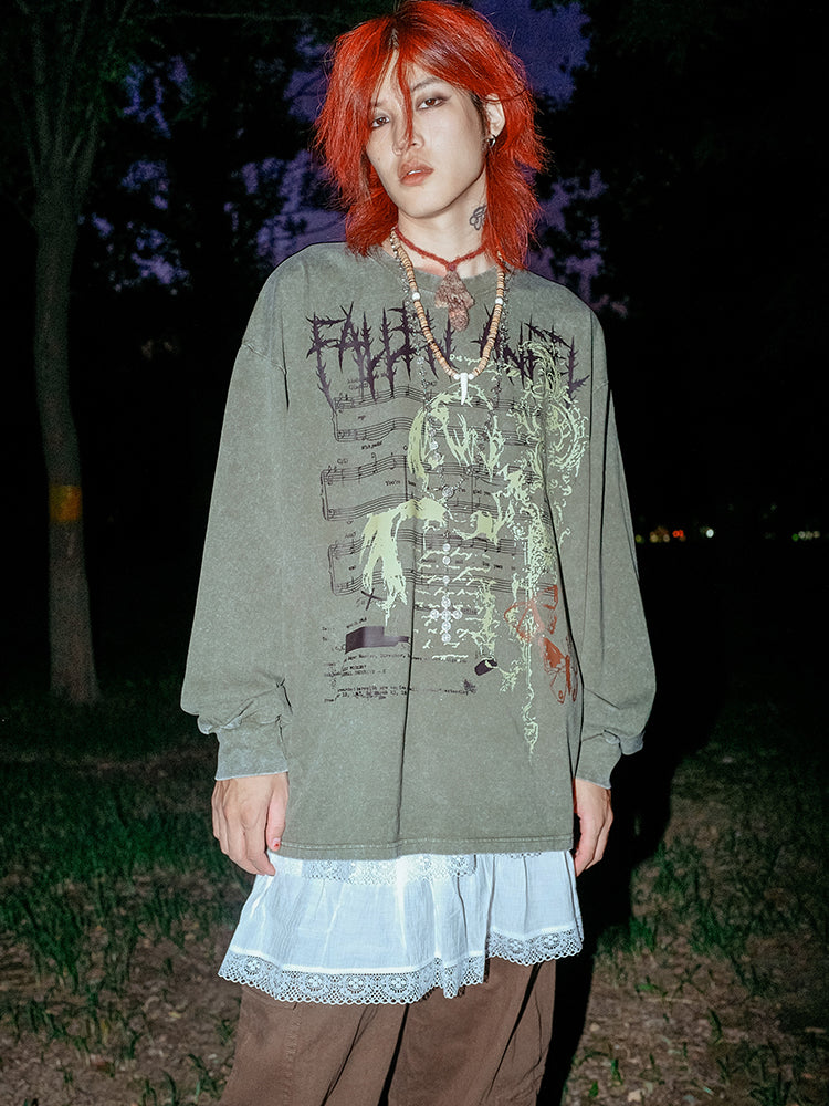 Washed Punk Oversize Long Sleeve T-Shirt ＆ Short Sleeve T-Shirt WN15888