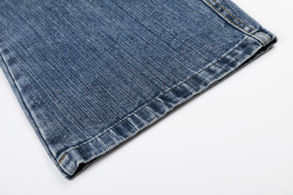 Washed Star Rhinestone Wide Leg Denim Jeans WN25458