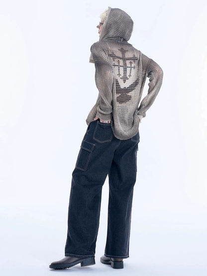 Hollow Hooded Knit Cardigan WN19015