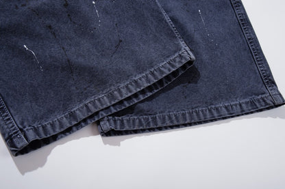Denim Paint Splatter Multi-Pocket Wide Leg Half Pants WN27938