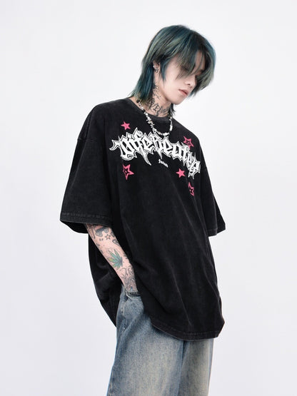 Oversize Washed Graphic Print Short Sleeve T-Shirt WN24454