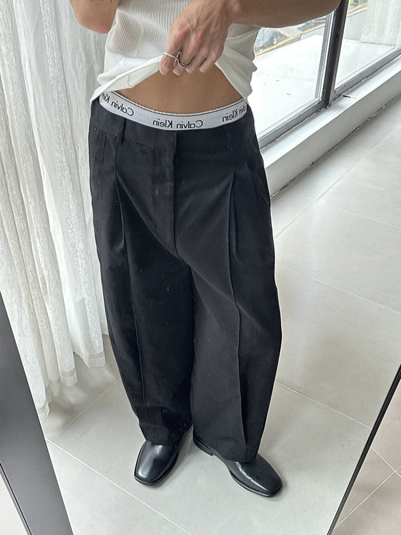 Solid Color Pleats Wide Leg Pants WN21470