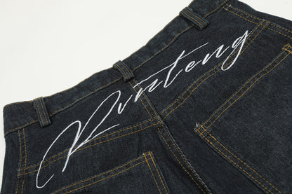 Patchwork Washed Wide-Leg Denim Jeans WN11293