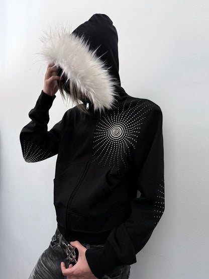 Soundwave Design Fake Fur Collar Zipper Hoodie WN20922