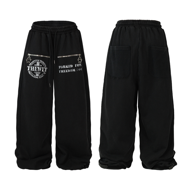 Wide Leg Zip Detail Letter Print Sweatpants WN26633