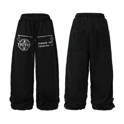Wide Leg Zip Detail Letter Print Sweatpants WN26633