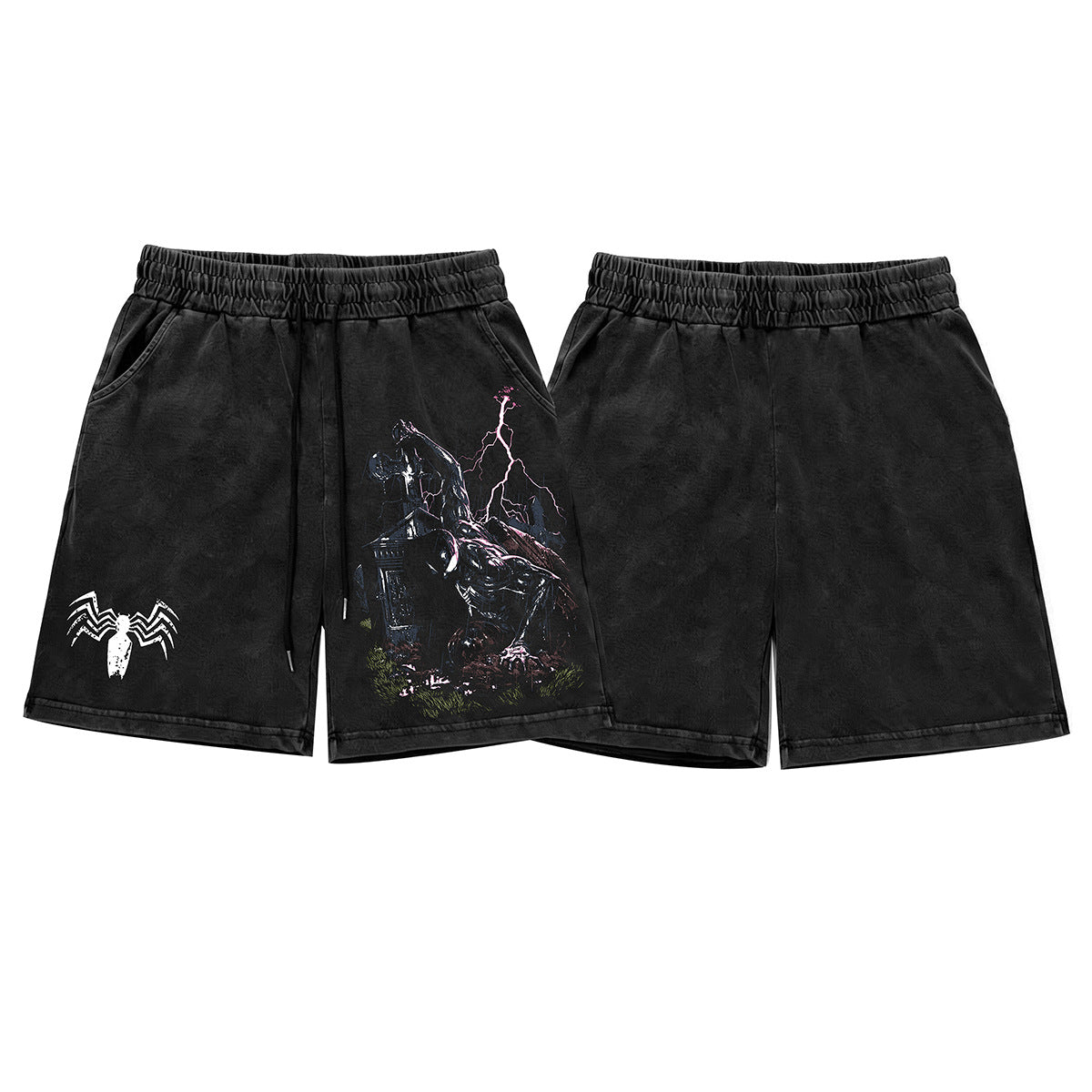 Washed Spider Graphic Half Pants WN26789