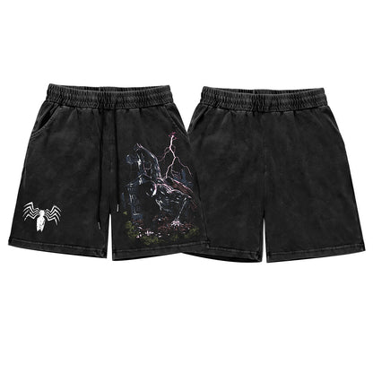 Washed Spider Graphic Half Pants WN26789