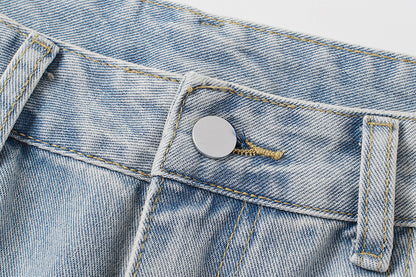 Washed Whisker Damage Wide Leg Denim Jeans WN25532