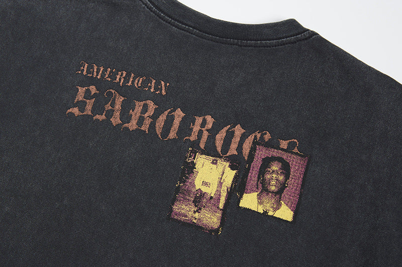 Washed Portrait Print Short Sleeve T-Shirt WN25785