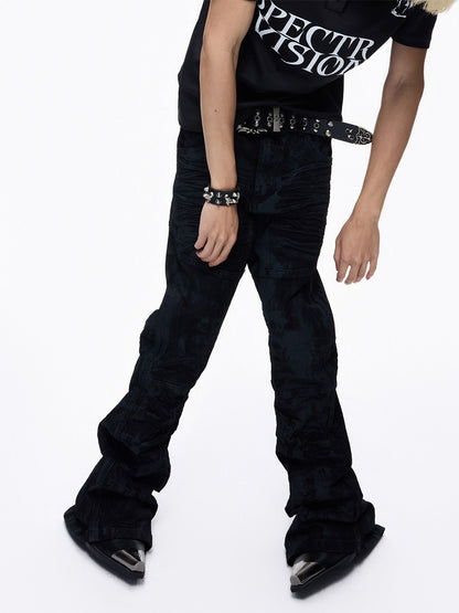 Deconstructed Whisker Pleats Coating Denim Jeans WN27347