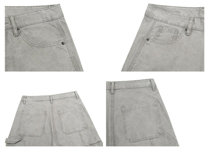 Washed Double Knee Wide Leg Cargo Pants WN26238