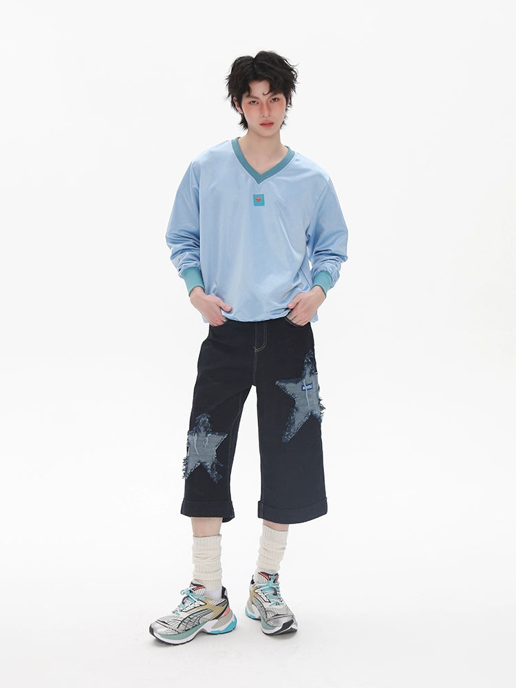 Star Patch Design Denim Half Jeans WN20224