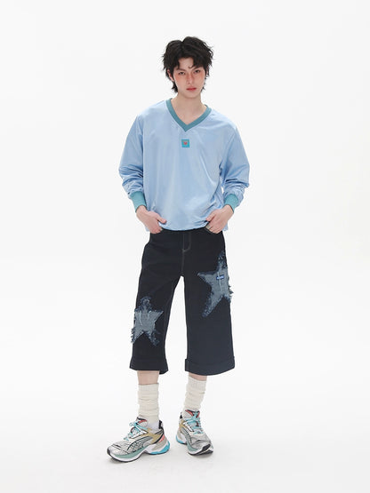 Star Patch Design Denim Half Jeans WN20224