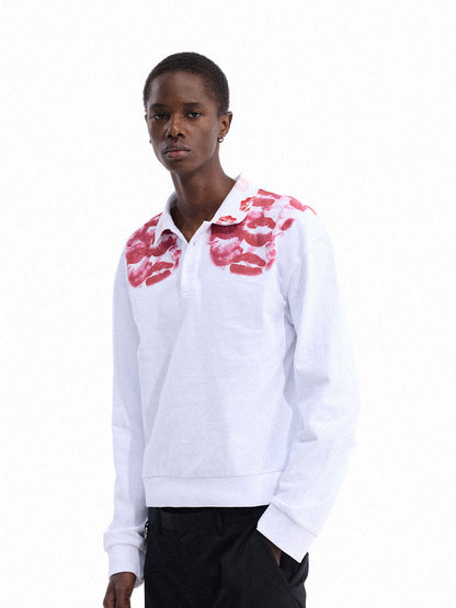 Lip Print Polo-Collar Long Sleeve Shirt WN27144