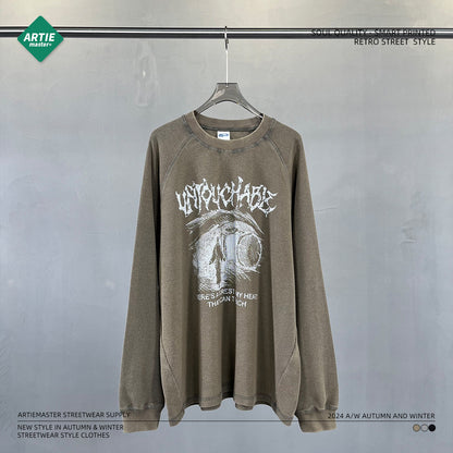 Wax-Dyed Washed Print Long Sleeve T-Shirt WN9985