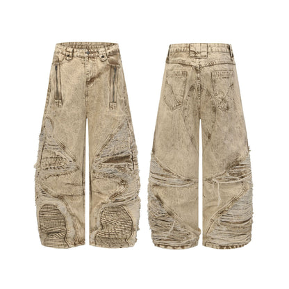 Damage Panel Wide Leg Denim Jeans WN23104