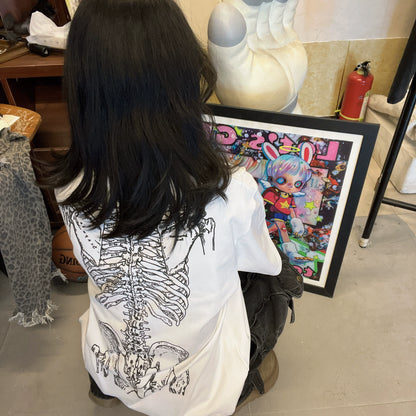 Skeleton Front and Back Print Oversize Short Sleeve T-Shirt WN16735