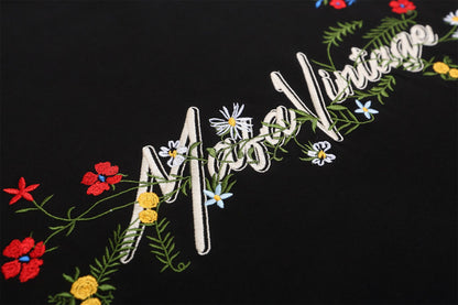 Flower Embroidery Letter Short Sleeve T-Shirt WN26790