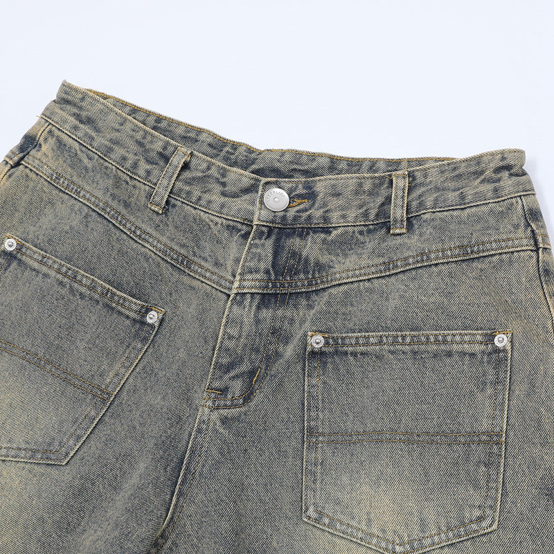Washed Damage Wide Leg Denim Short Pants WN25596