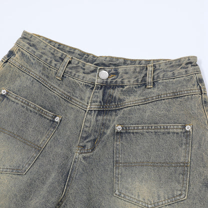 Washed Damage Wide Leg Denim Short Pants WN25596