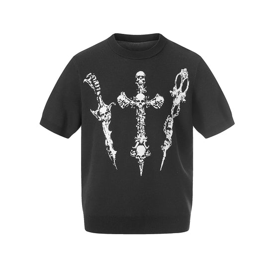 Cross Skull Graphic Short Sleeve Knit T-shirt WN25529