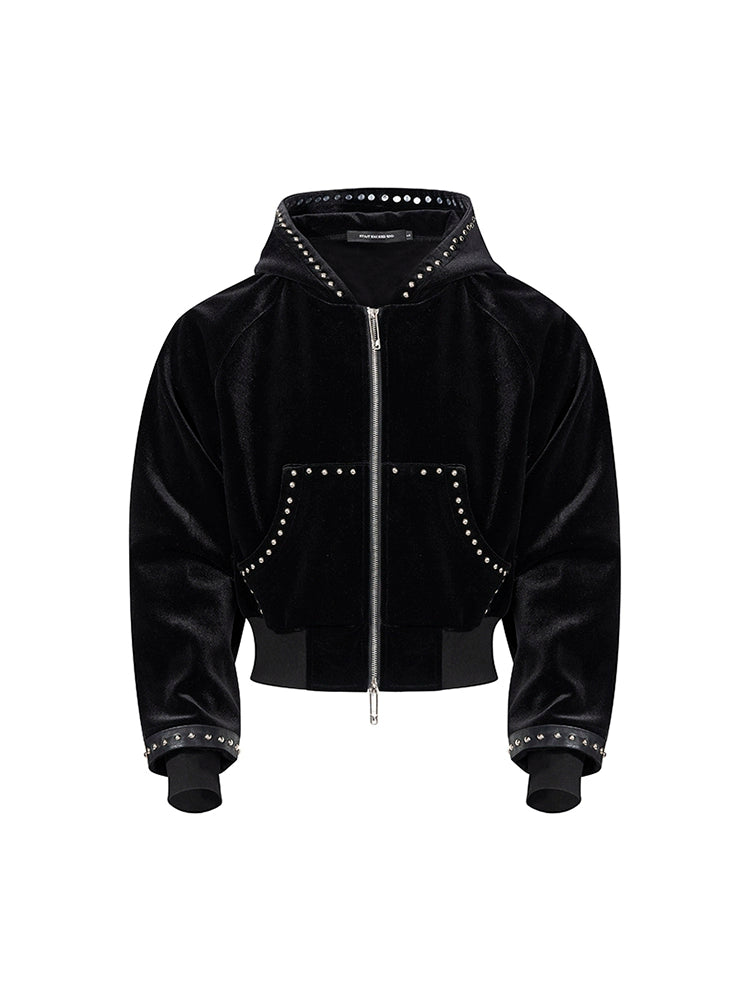 Beads Velour Zipper Hooded Jacket WN18778