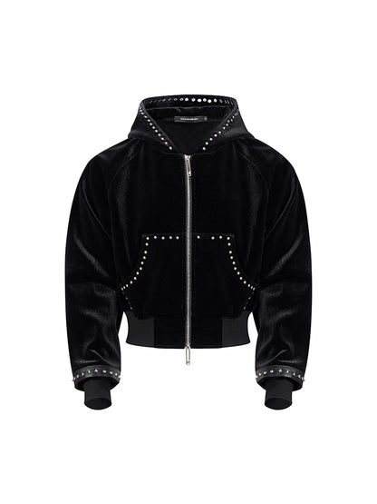 Beads Velour Zipper Hooded Jacket WN18778