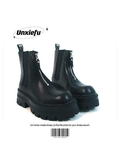 Chunky Sole Leather Zipper Chelsea Boots WN20786