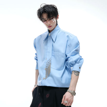 Plain Color Long Sleeve Shirt & Tie WN20536