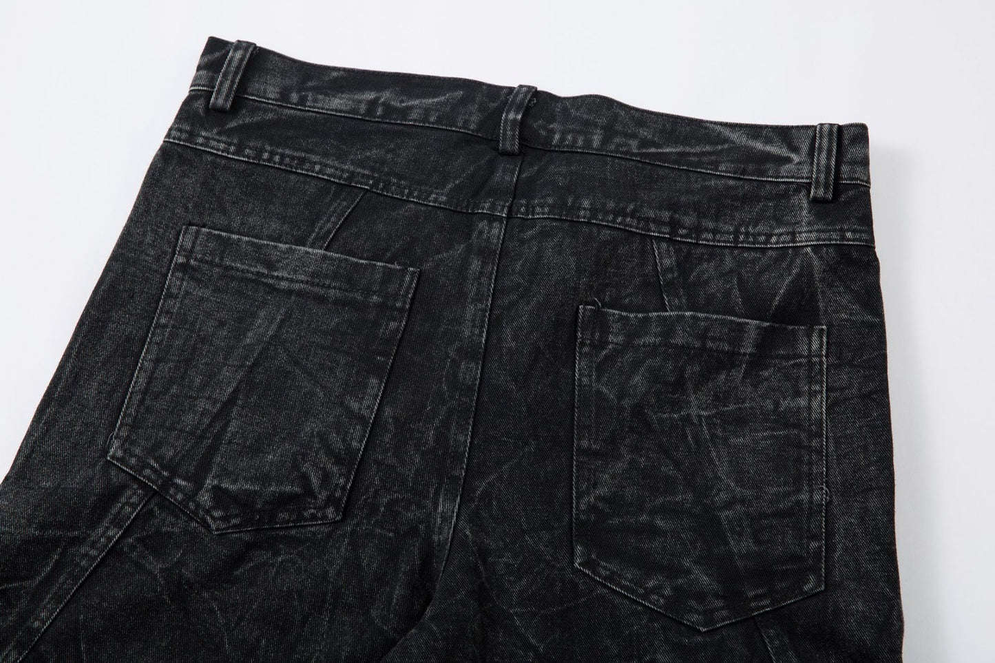 Washed Crinkle Button Fly Wide Leg Denim Jeans WN26144