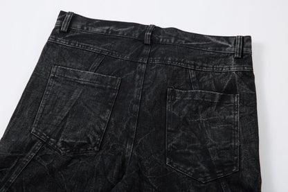 Washed Crinkle Button Fly Wide Leg Denim Jeans WN26144