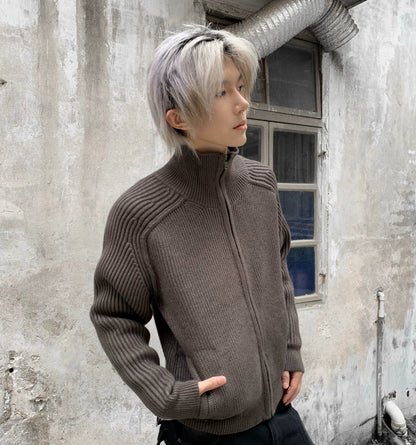 Stand Neck Patch Knit Cardigan WN22180