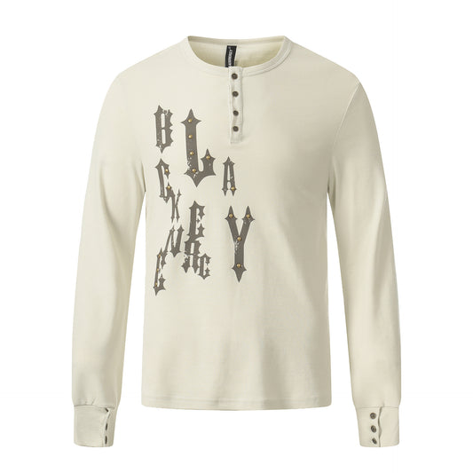 Henley Letter Studs Detail Long Sleeve T-Shirt WN25404