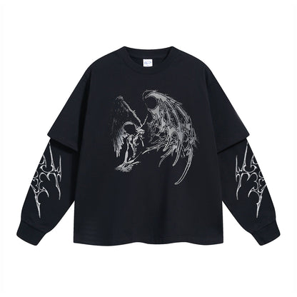 Fake Layered Print Oversize Long Sleeve T-Shirt WN9994