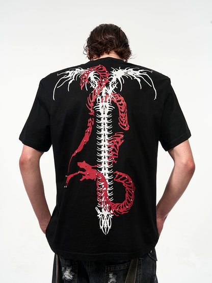 Studs Spine Snake Tie-Dye Shoulder-pad Short Sleeve T-Shirt WN16589