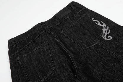 Washed Embroidery Flare Denim Jeans WN26066