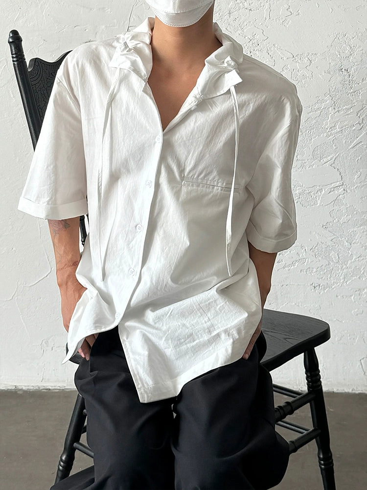 French Design Style Ribbon Oversize Short Sleeve Shirt WN20002