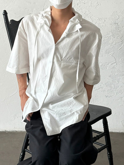 French Design Style Ribbon Oversize Short Sleeve Shirt WN20002