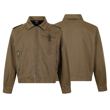 Cross Washed Workwear Zipper Jacket WN23035