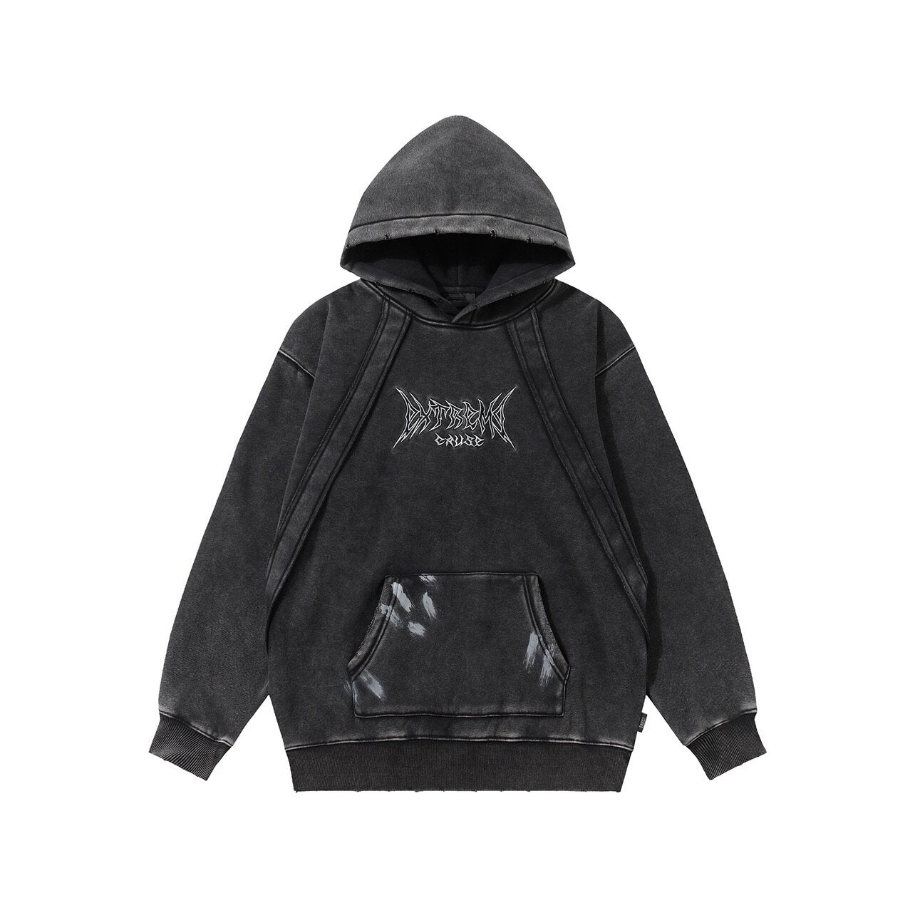 Graphic Print Patchwork Washed Oversize Pullover Hoodie WN24423