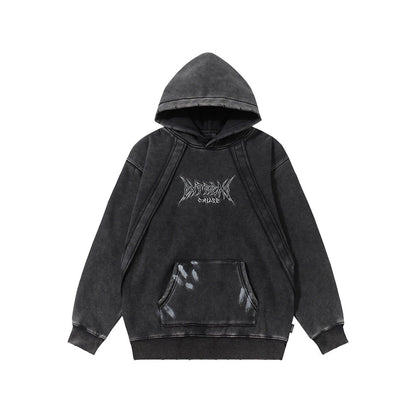 Graphic Print Patchwork Washed Oversize Pullover Hoodie WN24423