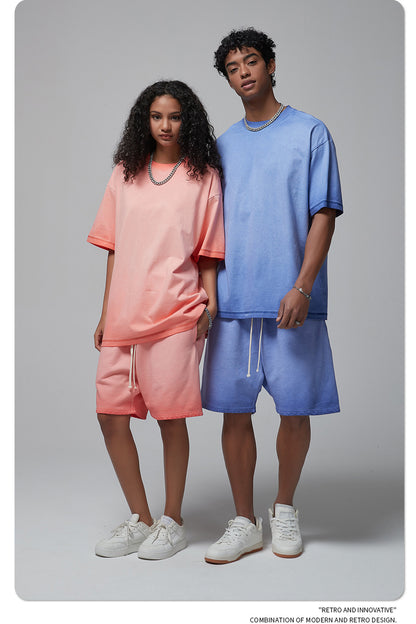Vintage Dyed Oversize Short-sleeve T-shirt & Vintage Dyed Short Sweatpants Setup WN6642