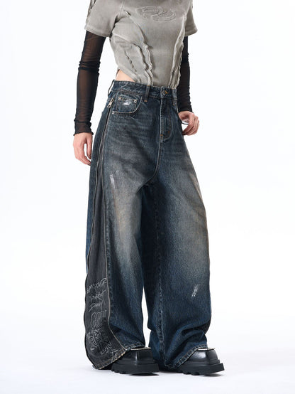 Panel Wash Wide Leg Denim Jeans WN23107