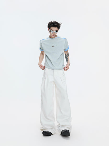 Contrast Panel Deconstructed Folded Sleeve Short Sleeve T-Shirt WN26995