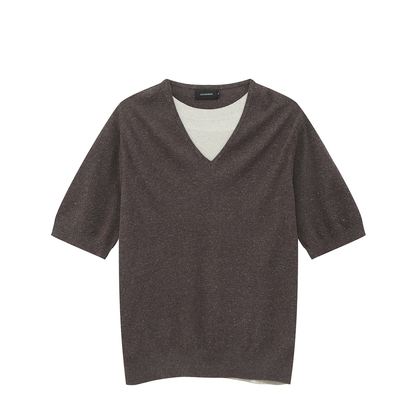 Fake Layered V-Neck Short Sleeve Summer Knit Sweater WN25035