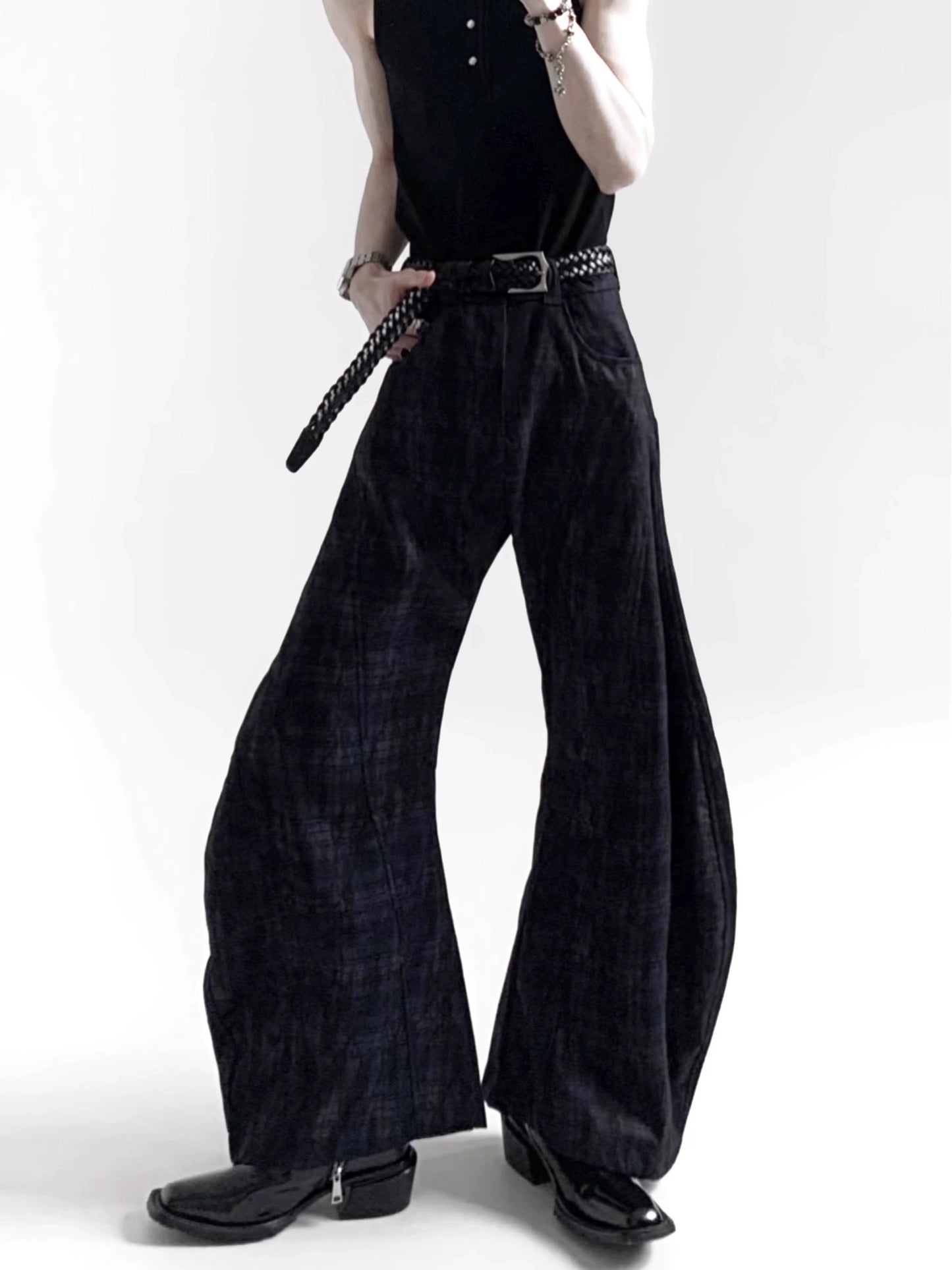 Textured Curved Wide Leg Pants WN20347