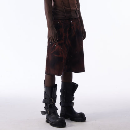 Washed Graffiti Dirty-Dye Denim Half Pants WN25741