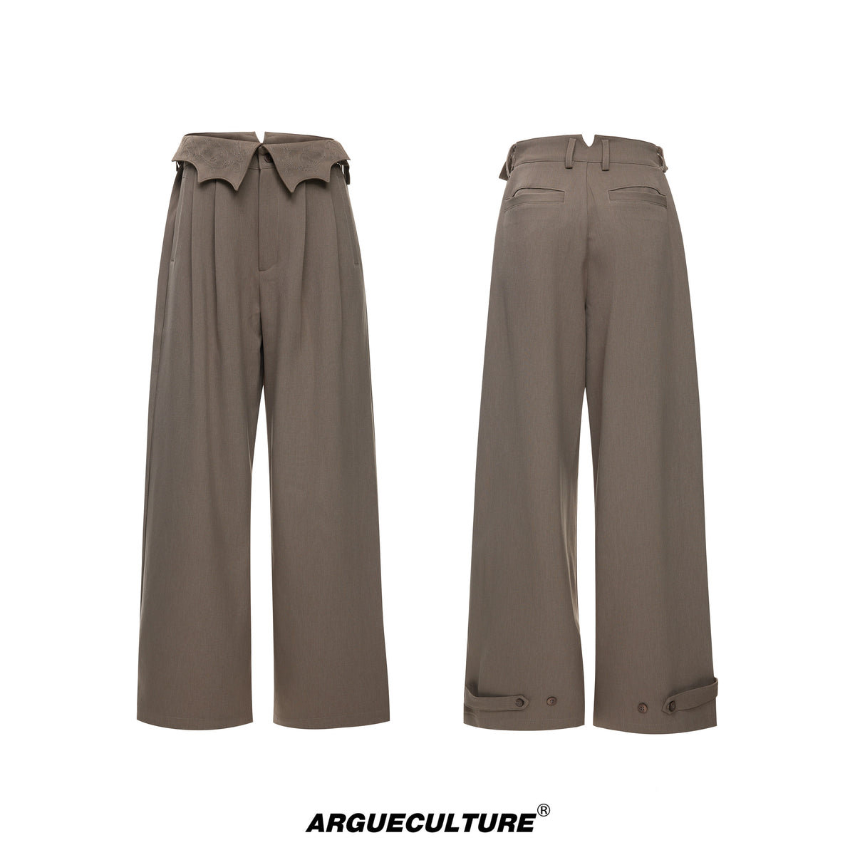 Irregular Fold-Over Waist Embroidery Wide Leg Pants WN27032