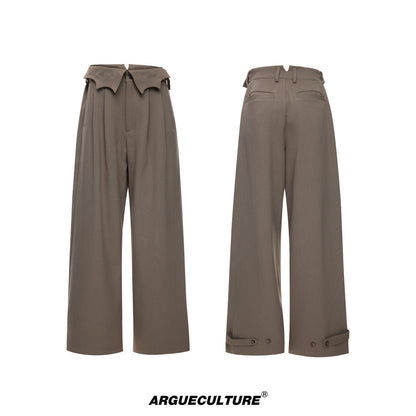 Irregular Fold-Over Waist Embroidery Wide Leg Pants WN27032